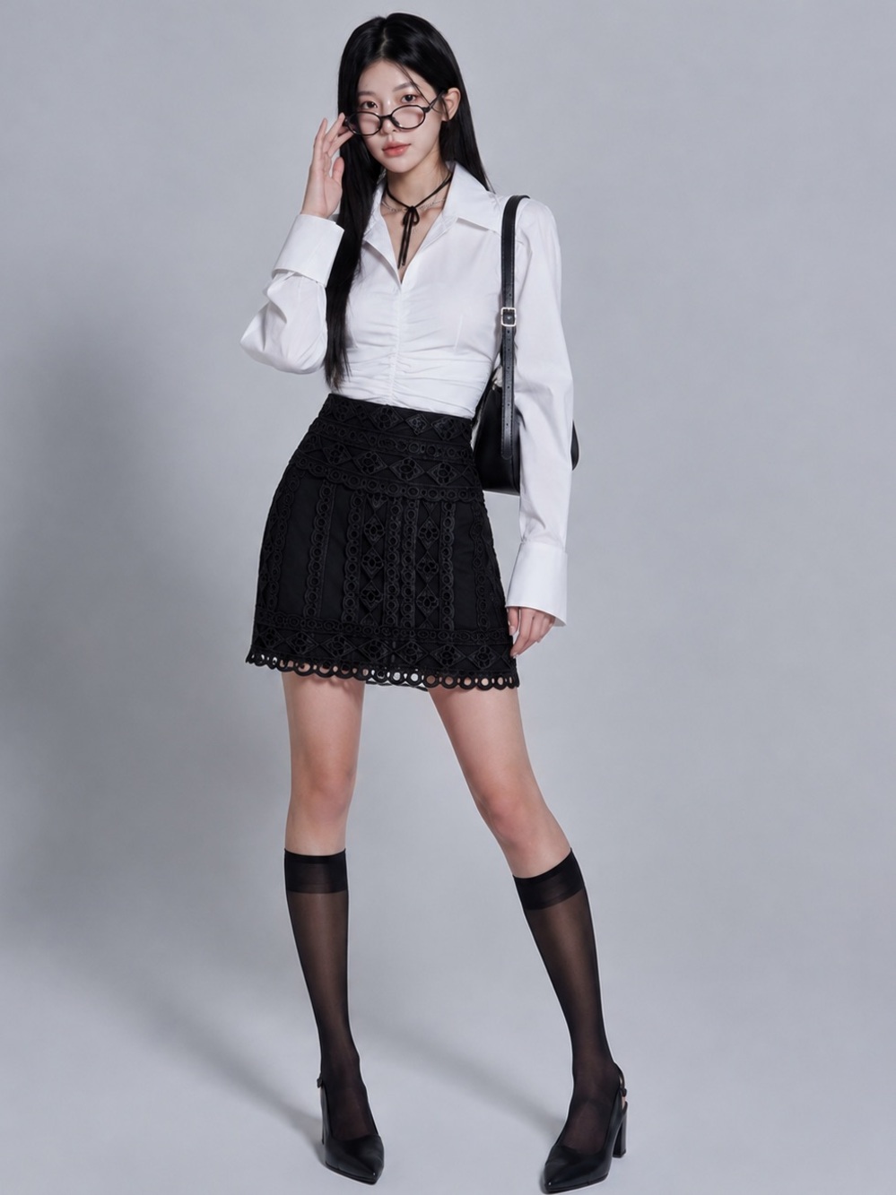 Entro Black Geometric Eyelet Lace Mini Skirt Scalloped Crochet Festival Boho S